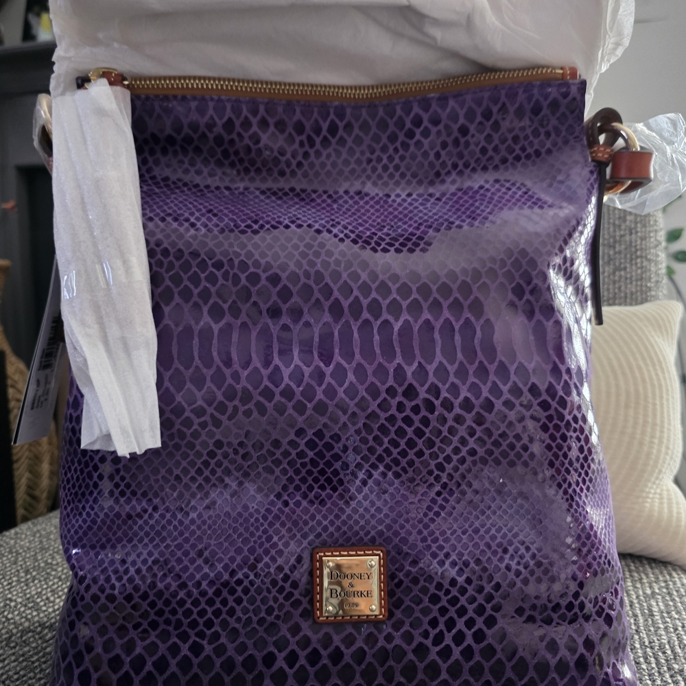 Dooney & Bourke Purple Snake Print Shoulder Bag